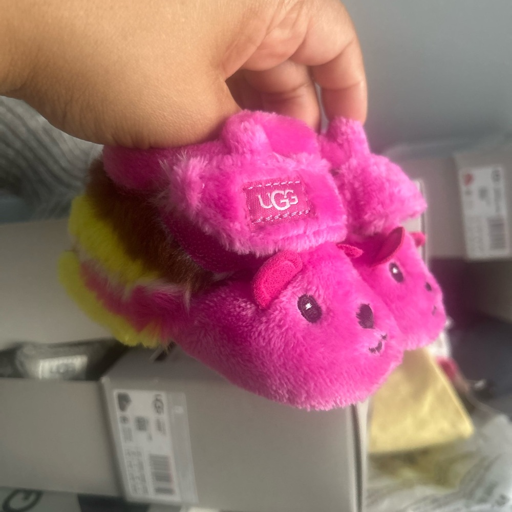 UGG Fuchsia and Yellow Plush Baby Booties